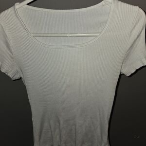 SHEIN White Ribbed Short Sleeve Tee
